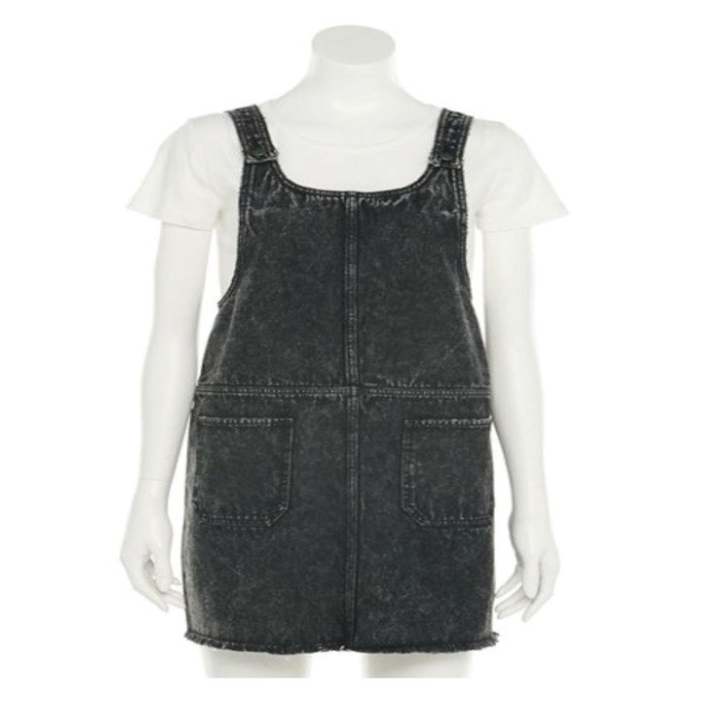 NWT Juniors' SO® Scoop Front Pinafore Dress Black Wash Denim - Picture 2 of 14